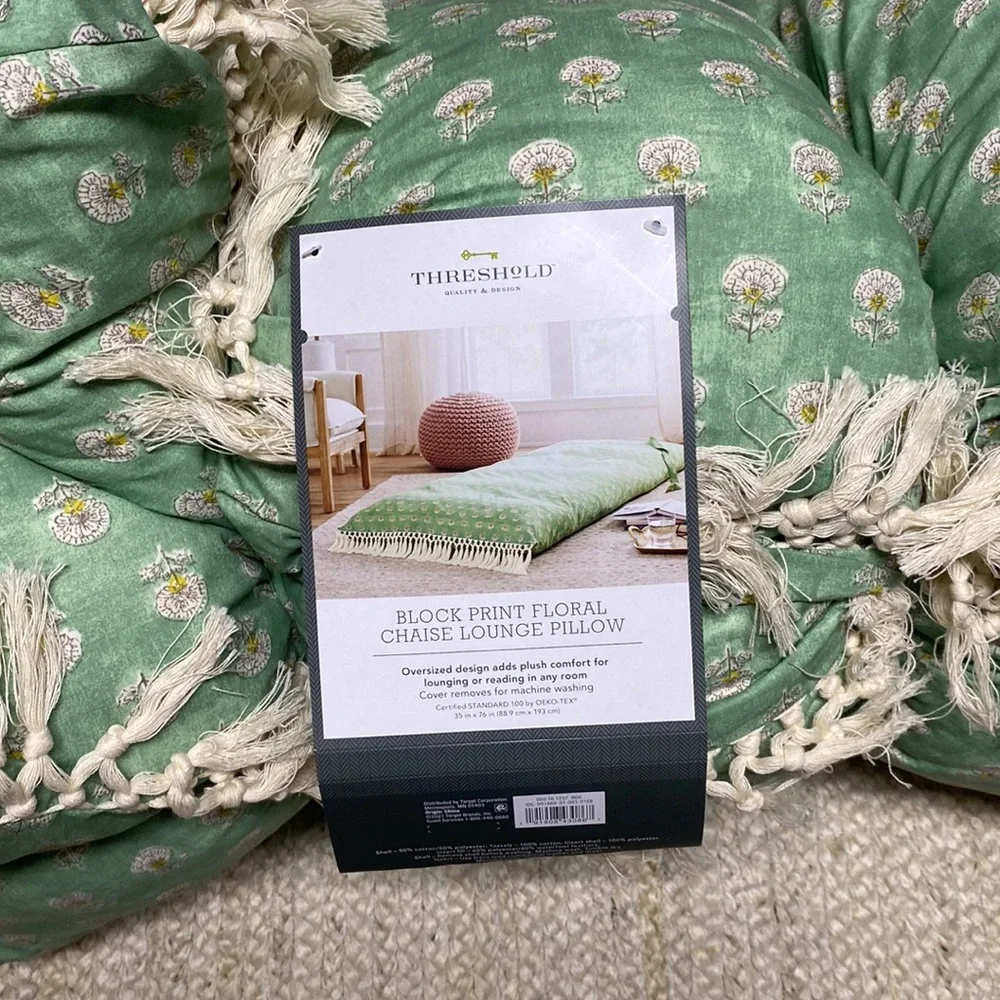 Threshold Green Patterned Floor Mattress with Cream Fringe